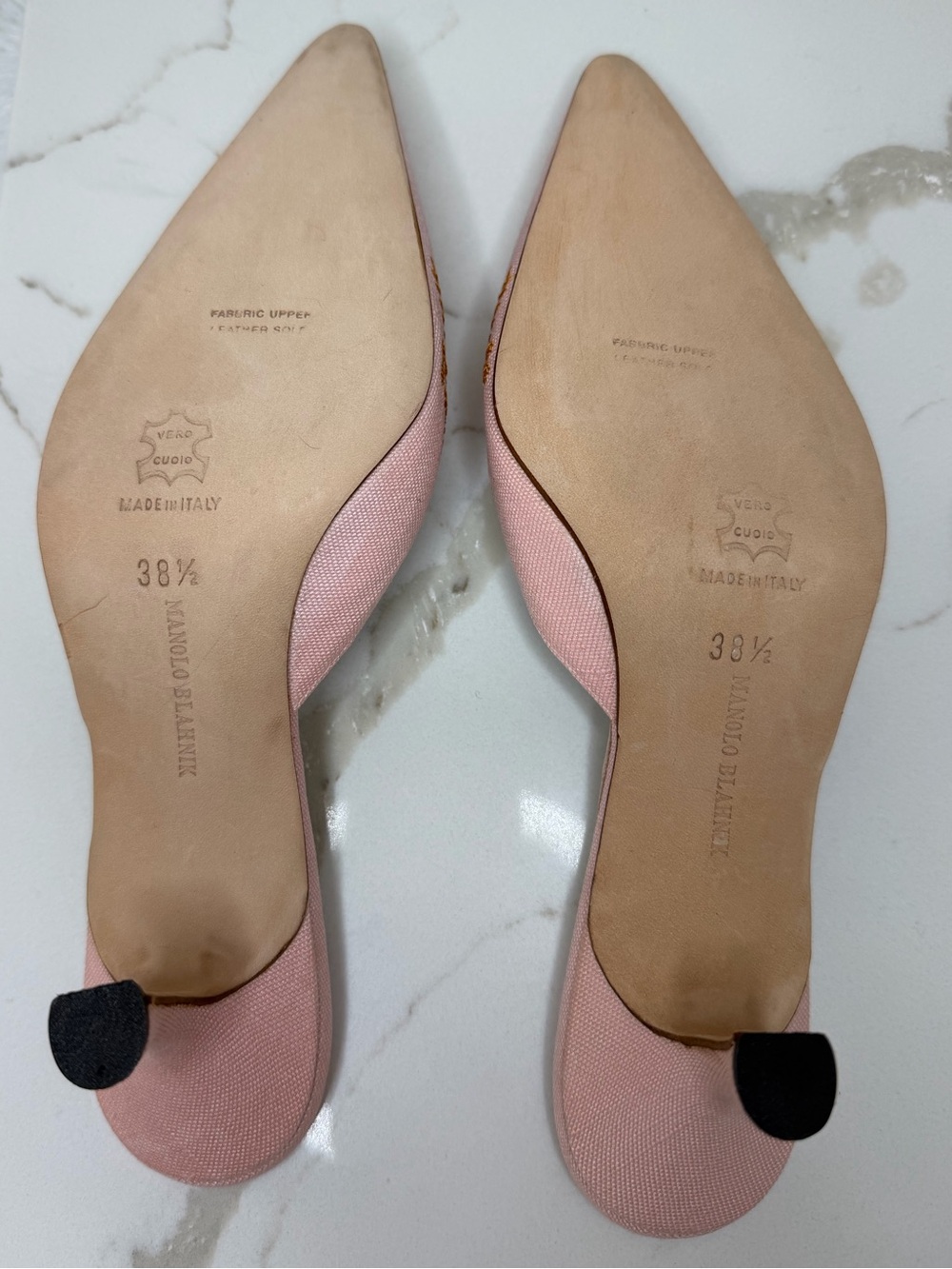 Vintage Manolo Blahnik Pink Pointed-Toe Mules with Gold Embroidery - Picture 2 of 2